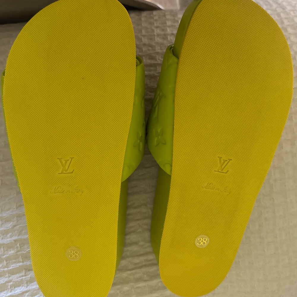 Louis Vuitton Neon Lime Monogram Slide Sandals - Picture 3 of 3